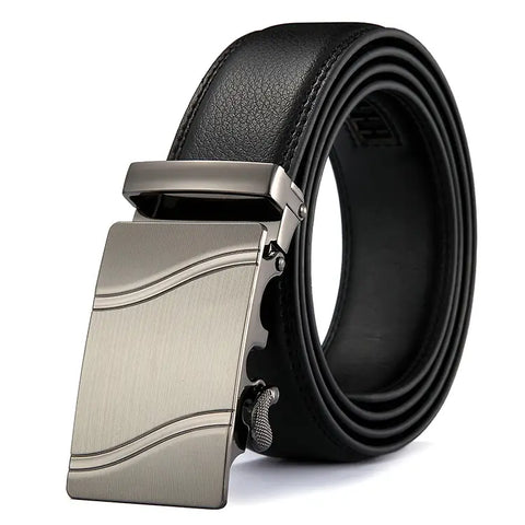 Men Black Leather Automatic Buckle Belt Business Style