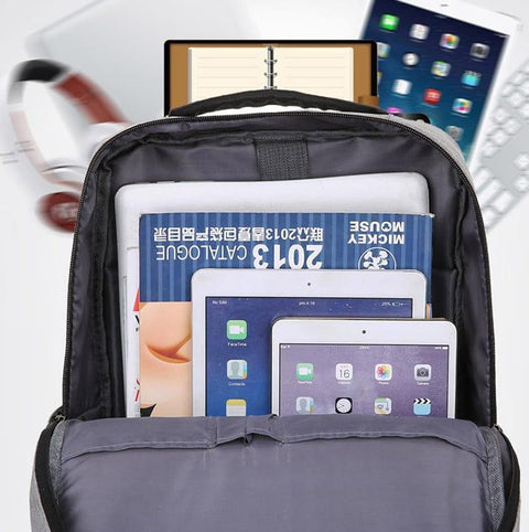 Grey Oxford Laptop Backpack with USB Charging & Media Pocket