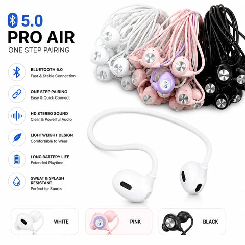 Pro Air Wireless Neckband Earphones – White | Bluetooth Neck Hanging Design