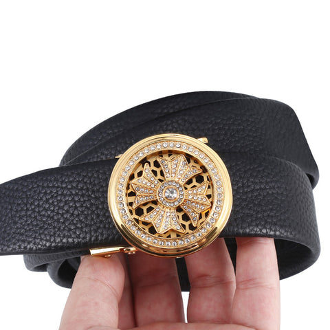 *Product Name*: Men's Black Leather Belt with Gold Rotating Buckle
