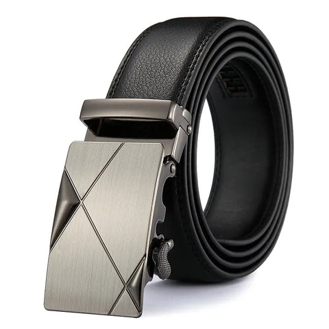 Men Black Leather Automatic Buckle Belt Business Style