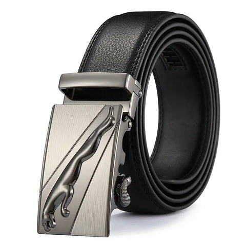 Men Black Leather Automatic Buckle Belt Business Style