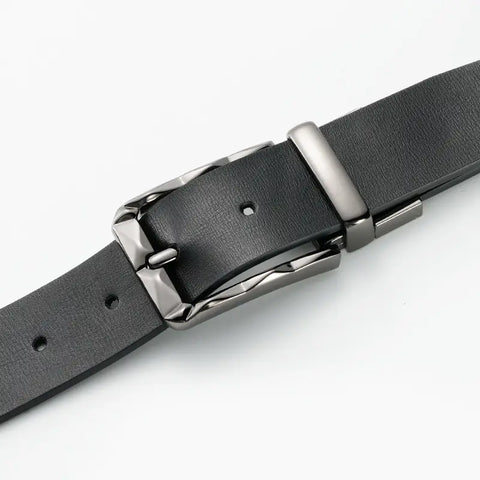 Men Black Cowhide Belt with Rotatable Pin Buckle