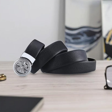 *Product Name*: Men's Black Leather Belt with Gold Rotating Buckle