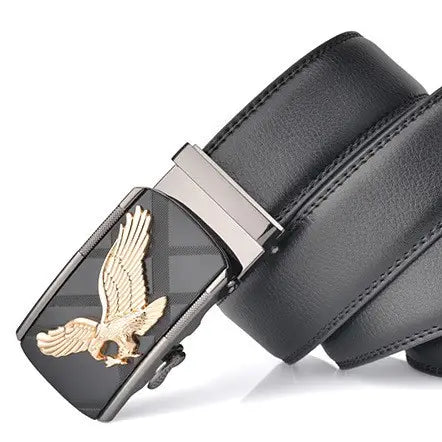 Men Eagle Leather Automatic Buckle Belt Black Gold