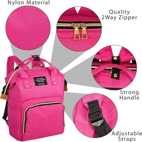 Pink Nylon laptop  Backpack with Gold Zipper for Women