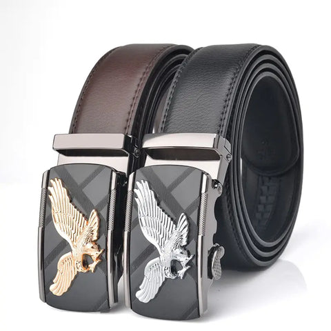Men Eagle Leather Automatic Buckle Belt Black Gold