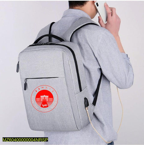 Grey Oxford Laptop Backpack with USB Charging & Media Pocket