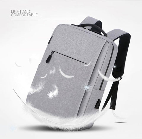 Grey Oxford Laptop Backpack with USB Charging & Media Pocket