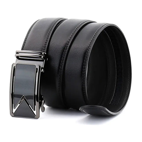 Men's Black Cowhide Automatic Buckle Belt