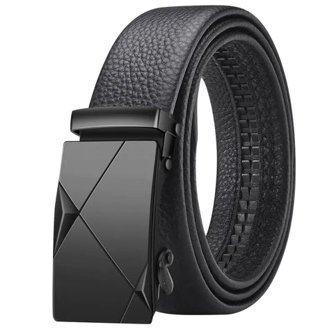 Men Black Leather Automatic Buckle Belt Office Use