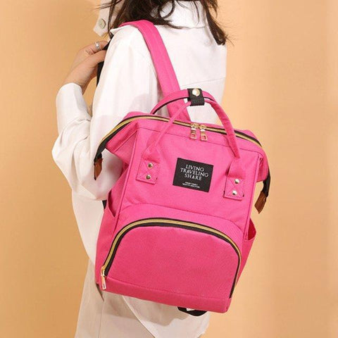 Pink Nylon laptop  Backpack with Gold Zipper for Women