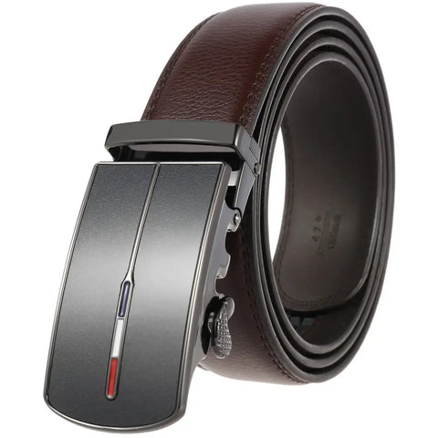 Men Black Leather Automatic Belt 135CM