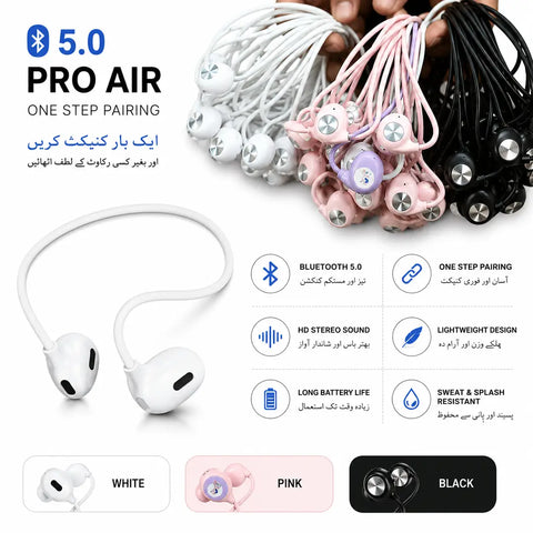 Pro Air Wireless Neckband Earphones – White | Bluetooth Neck Hanging Design