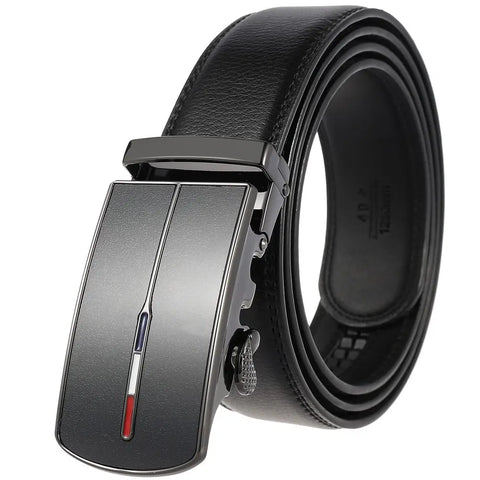 Men Black Leather Automatic Belt 135CM