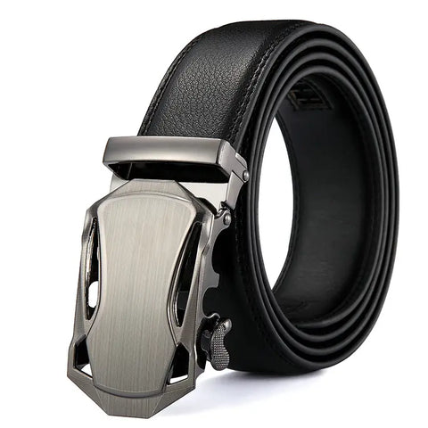 Men Black Leather Automatic Buckle Belt Business Style