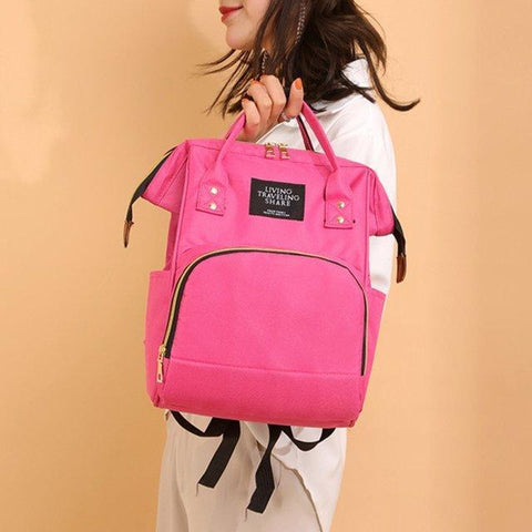 Pink Nylon laptop  Backpack with Gold Zipper for Women
