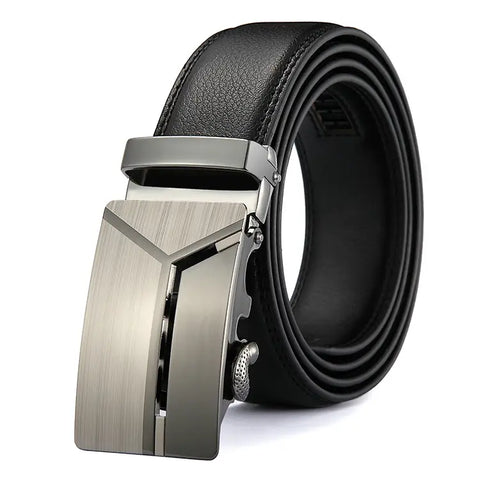 Men Black Leather Automatic Buckle Belt Business Style