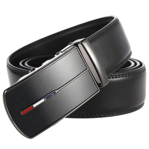 Men Black Leather Automatic Belt 135CM