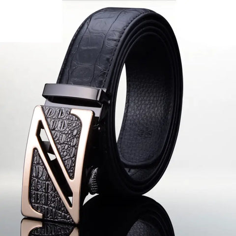 Men Genuine Leather Crocodile Belt Automatic Buckle