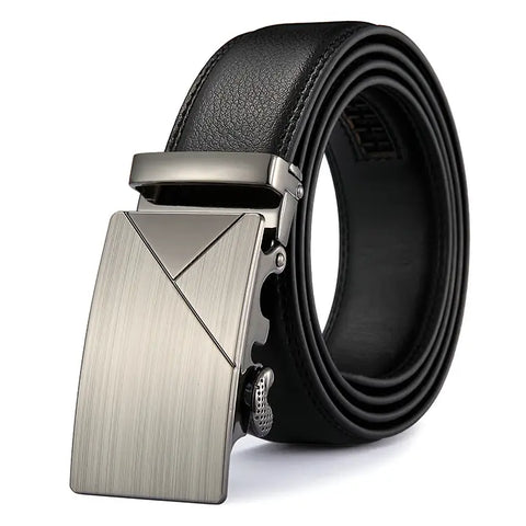 Men Black Leather Automatic Buckle Belt Business Style