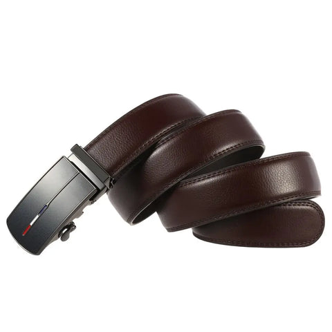 Men Black Leather Automatic Belt 135CM