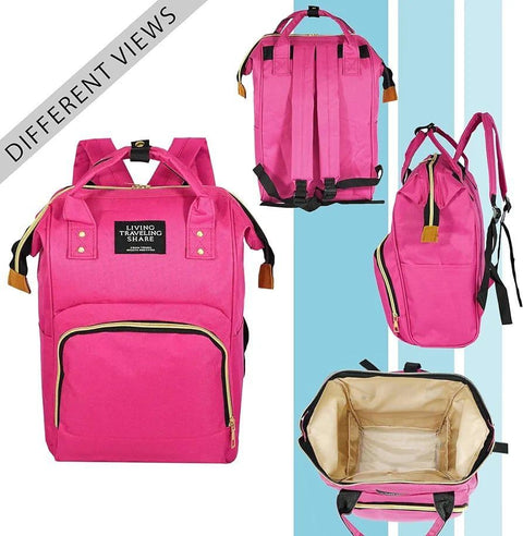 Pink Nylon laptop  Backpack with Gold Zipper for Women