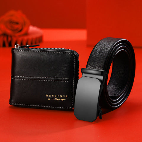 *Product Name*: Men Leather Belt Wallet Set Black Automatic Buckle Gift Box