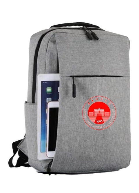 Grey Oxford Laptop Backpack with USB Charging & Media Pocket
