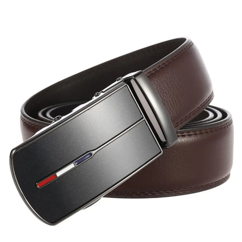 Men Black Leather Automatic Belt 135CM
