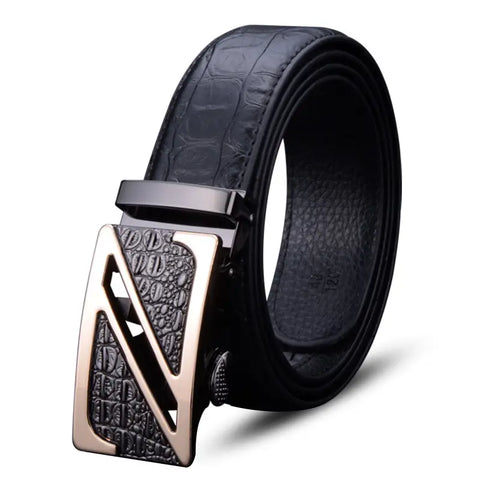 Men Genuine Leather Crocodile Belt Automatic Buckle