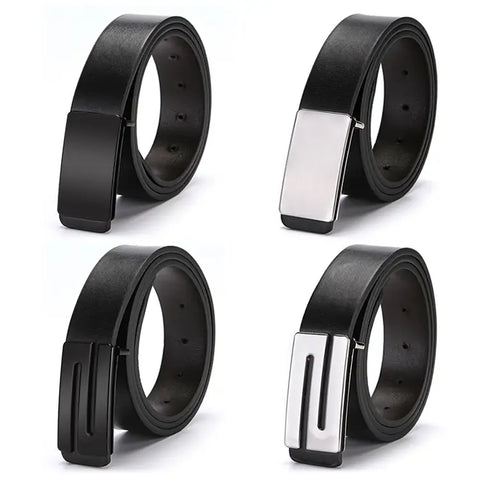Men's Casual Leather Belt with Silver Buckle 120cm