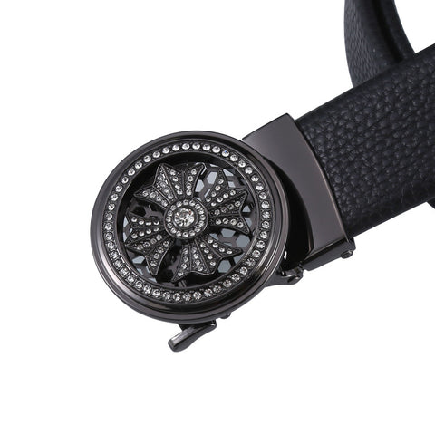 *Product Name*: Men's Black Leather Belt with Gold Rotating Buckle