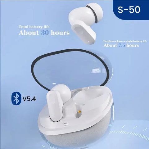 S50 TWS Wireless Bluetooth Earbuds V5.4 | Touch Control | Hi-Fi Stereo Sound | 30H Battery Backup | Charging Case