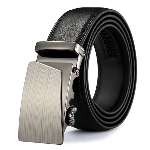 Men Black Leather Automatic Buckle Belt Business Style