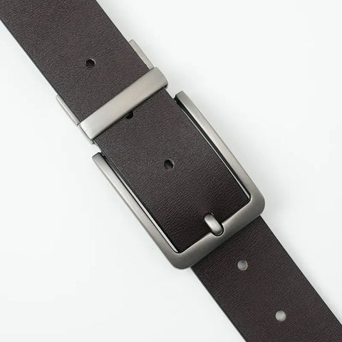 Men Leather Belt Black Matte Gun Rotating Pin Buckle
