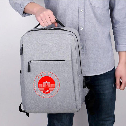 Grey Oxford Laptop Backpack with USB Charging & Media Pocket