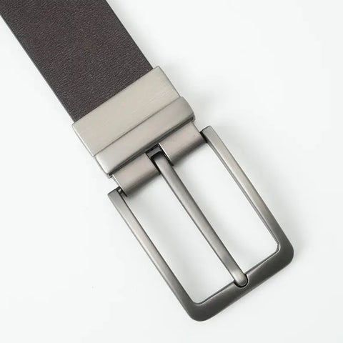 Men Leather Belt Black Matte Gun Rotating Pin Buckle
