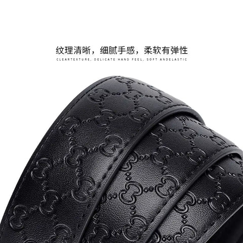 Cowhide Men Black Embossed Automatic Belt Premium Cowhide Casual