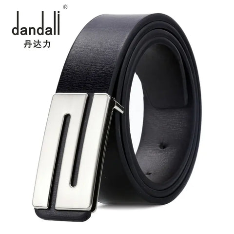 Men's Casual Leather Belt with Silver Buckle 120cm