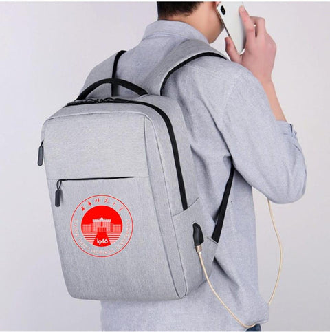 Grey Oxford Laptop Backpack with USB Charging & Media Pocket