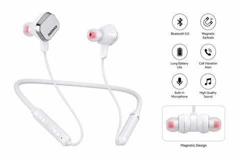 REMAX Wireless Neckband Earphones – Bluetooth Stereo Headset with Magnetic Earbuds