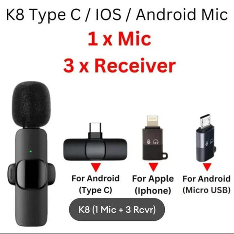 *Product Name*: K8 Wireless Microphone Noise Reduction 3IN1 Black