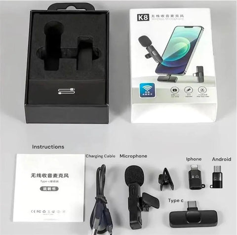 *Product Name*: K8 Wireless Microphone Noise Reduction 3IN1 Black